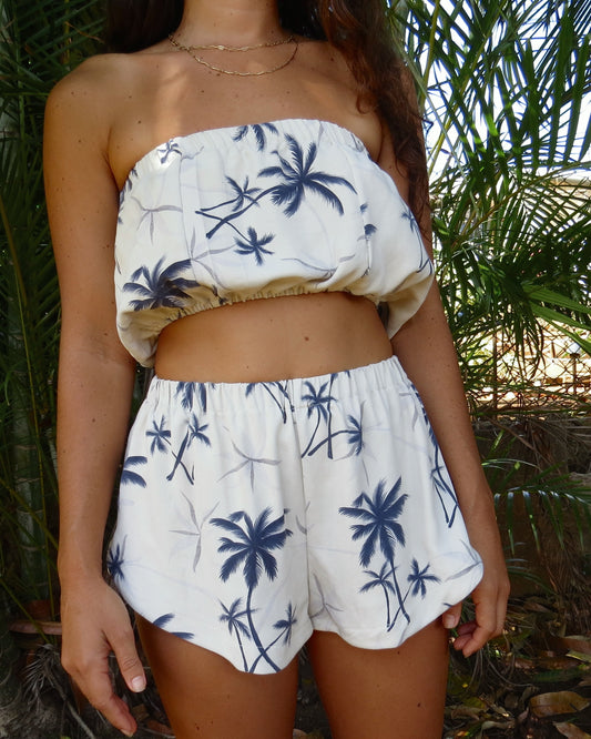 Blue Palm Silk Set